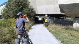 The E62 crosses the cycle path and the River Rhone near Leytron, 8.2 miles from the hostel